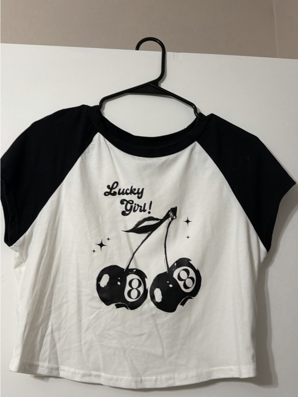 Lucky Girl! Black & White Raglan Tee